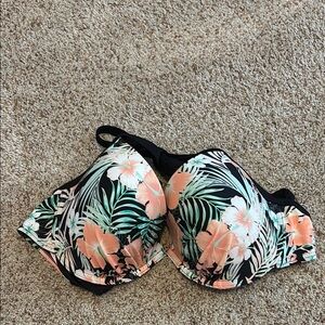 VENUS Black and Peach Floral Bikini Top